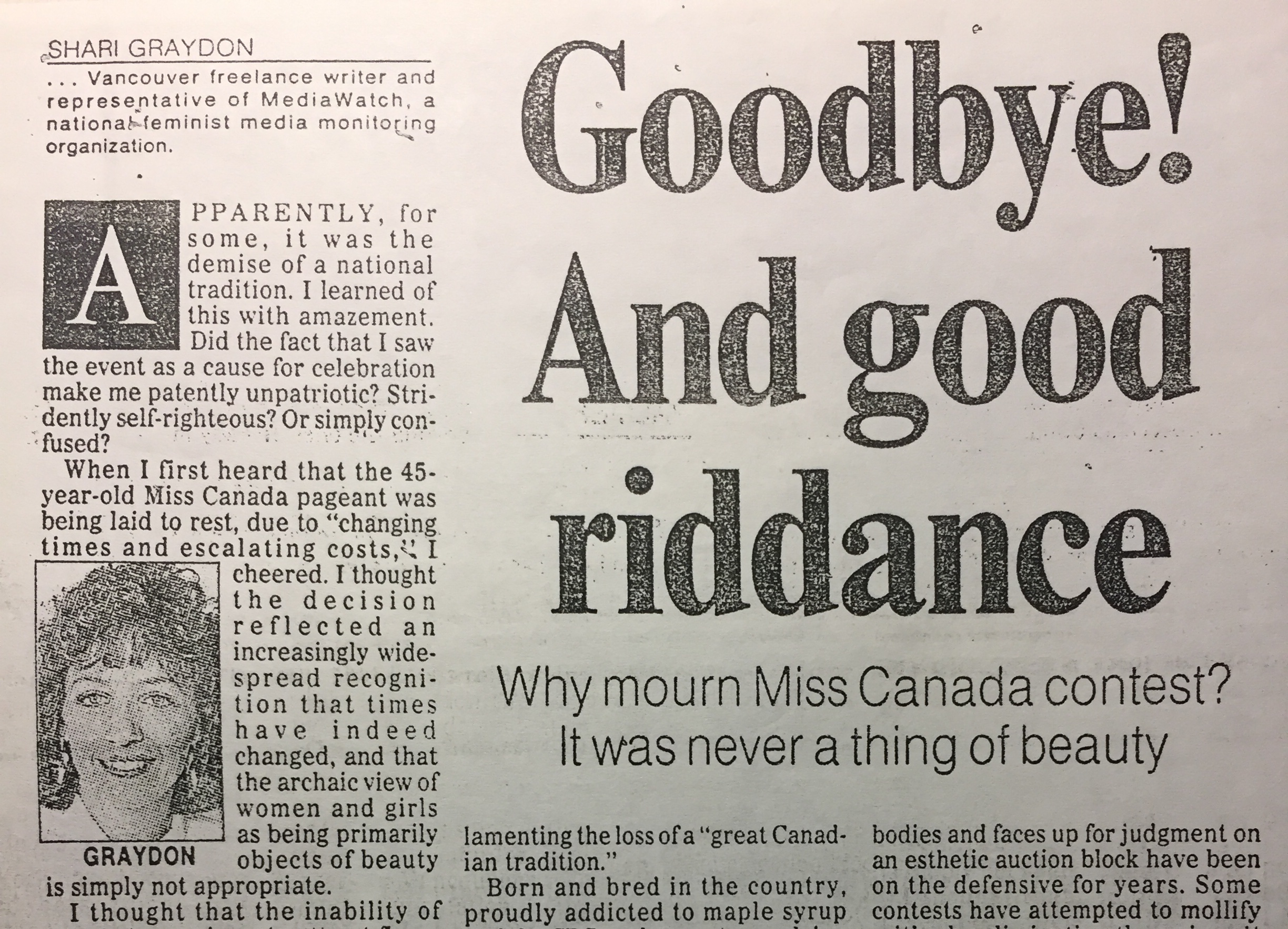 My first op ed… on the Miss Canada beauty pageant